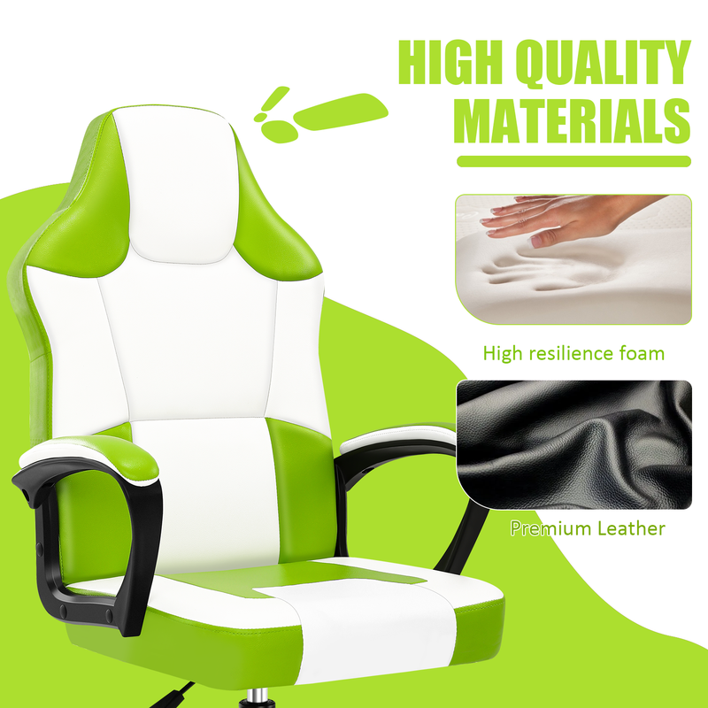Gaming-Stuhl mit ergonomischem Design, hochelastischem Schwamm, PU-Leder, leisen Rädern, verstellbar, bequem für lange Stunden, für Teenager, Erwachsene,_voghion.com