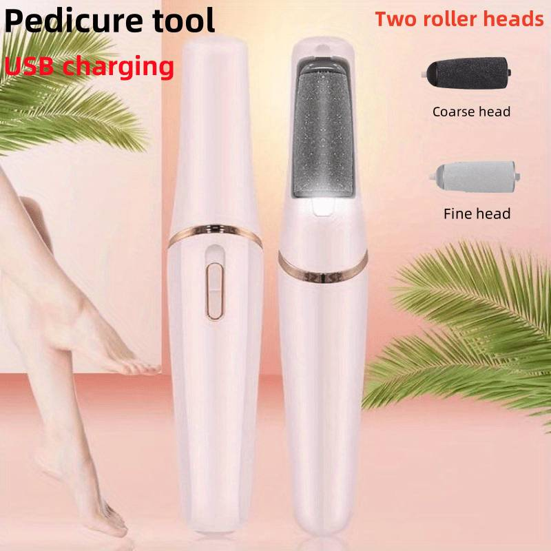 USB Rechargeable Electric Foot Care Devic ,dual Roller Heads For Smooth Soles, Portable Exfoliator, With LED Display Function_voghion.com