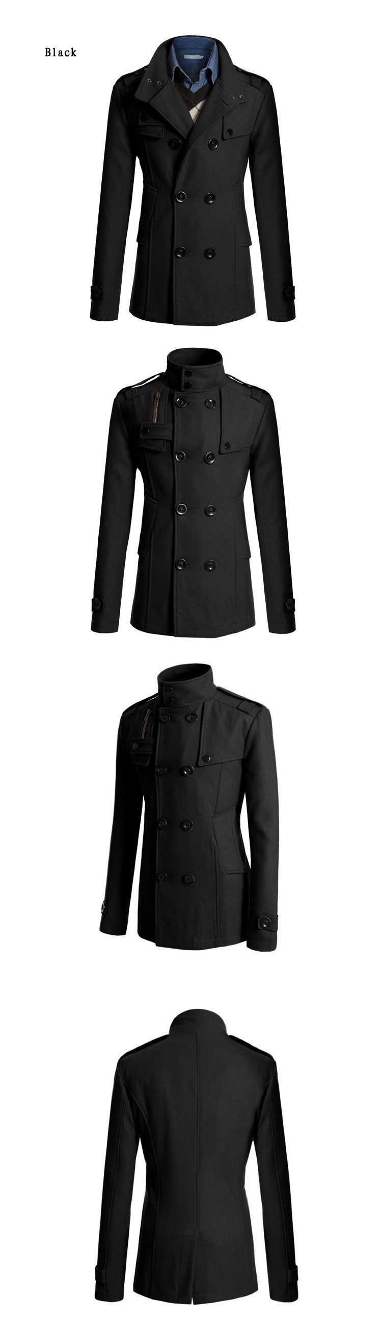 Trench da uomo in misto lana, vestibilità slim, lunghezza media, doppiopetto, per l'inverno_voghion.com