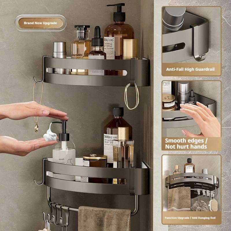 Robustes Eckregal aus Aluminium – Badezimmer-Organizer zur Wandmontage, rostfrei und wasserdicht, kein Bohren erforderlich, moderne Luxusaufbewahrung_voghion.com