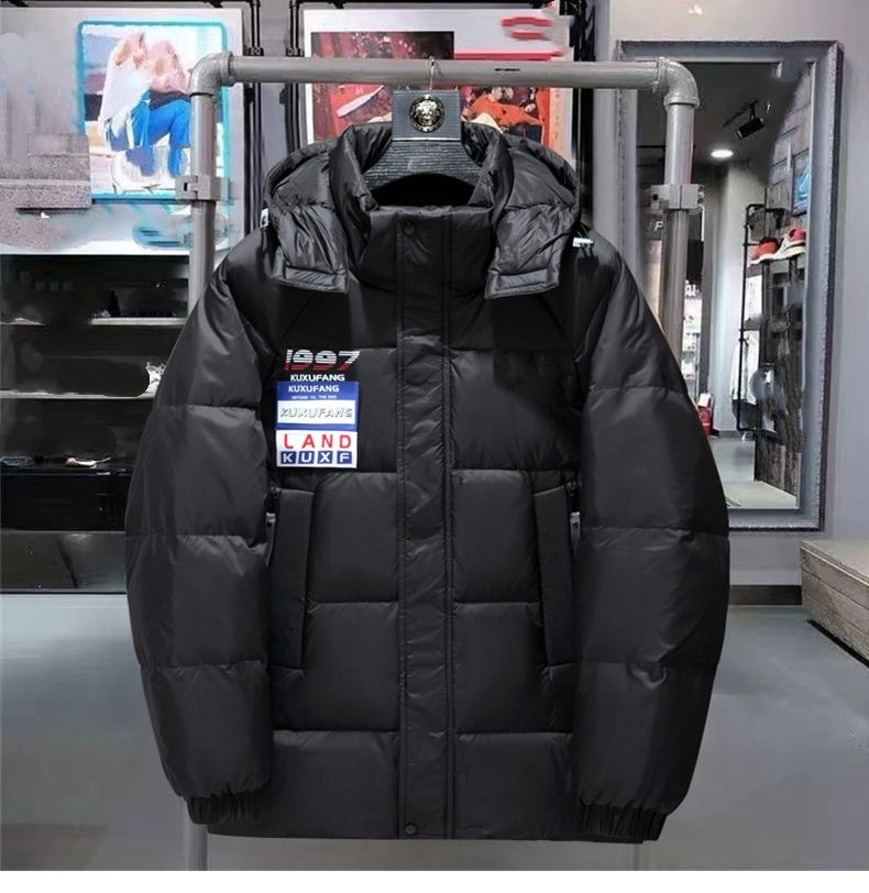 Unisex Koreanische Streetwear Pufferjacke – Passender Wintermantel für Paare (Abnehmbare Kapuze, Übergröße, Reißverschlusstaschen, minimalistische Stickerei, )_voghion.com