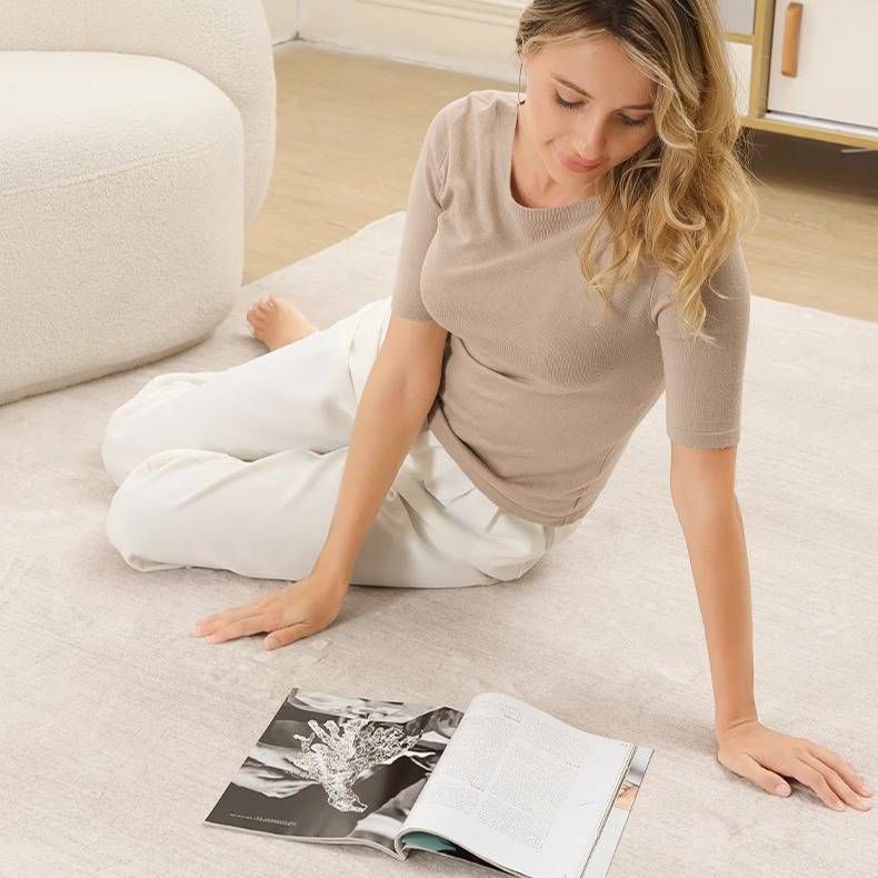 Luxury Cream-Colored Living Room Rug – Soft Polyester Sofa Carpet For Bedroom & Lounge – Stain-Resistant Easy-Clean Area Mat_voghion.com