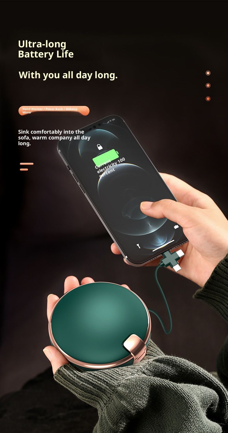 Set regalo 3 in 1 in stile vintage: specchio per il trucco a LED, power bank da 6000 mAh e scaldamani regolabile con ricarica USB - illuminazione bifacciale_voghion.com