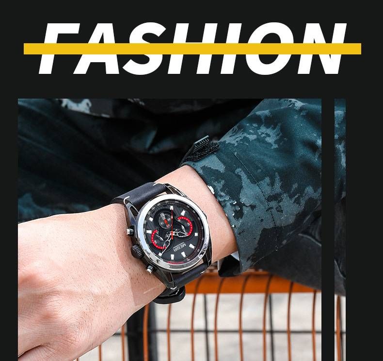 Orologio cronografo da uomo autentico con triplo quadrante, lancette luminose, datario e resistenza all'acqua fino a 30 m - Cinturino in pelle di alta qualità_voghion.com