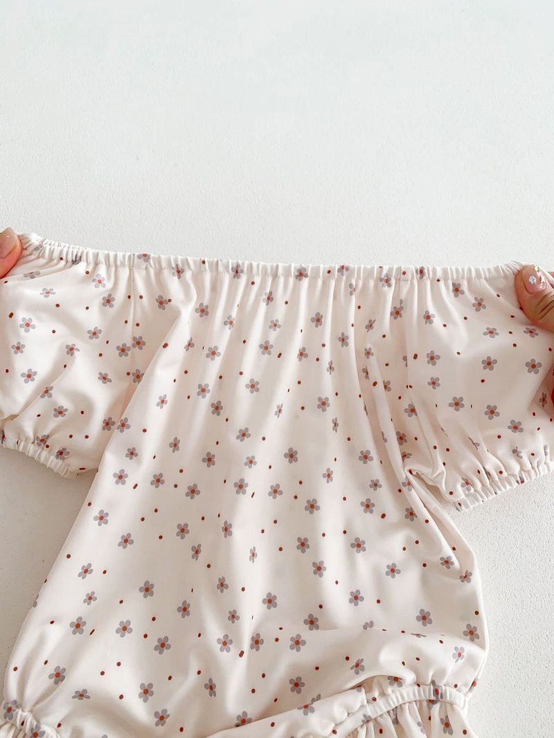 Maillot de bain d'été coréen pour filles, bulle à la mode pour bébé, mignon, manches courtes, une pièce enveloppée, bas, imperméable, chapeau de natation_voghion.com