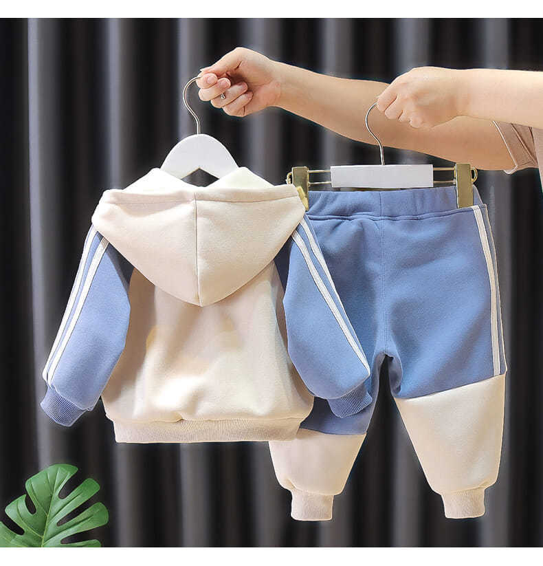 Boys' spring and autumn, children's plush sweater, baby hooded clothes, boys' set, two-piece_voghion.com