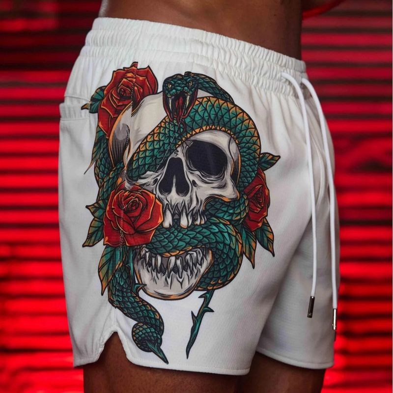 Pantaloncini sportivi americani da uomo, a un quarto di lunghezza, con teschio sopra il ginocchio, in mesh ad asciugatura rapida, traspiranti, da corsa, da spiaggia_voghion.com