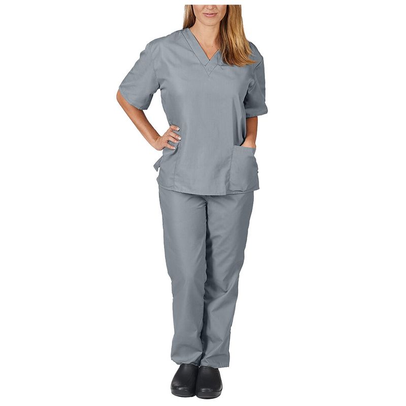 Vêtements pour femmes nouvelle couleur unie poche col en V uniforme de travail infirmier uniforme d'infirmière uniforme d'infirmière costume deux pièces femme_voghion.com