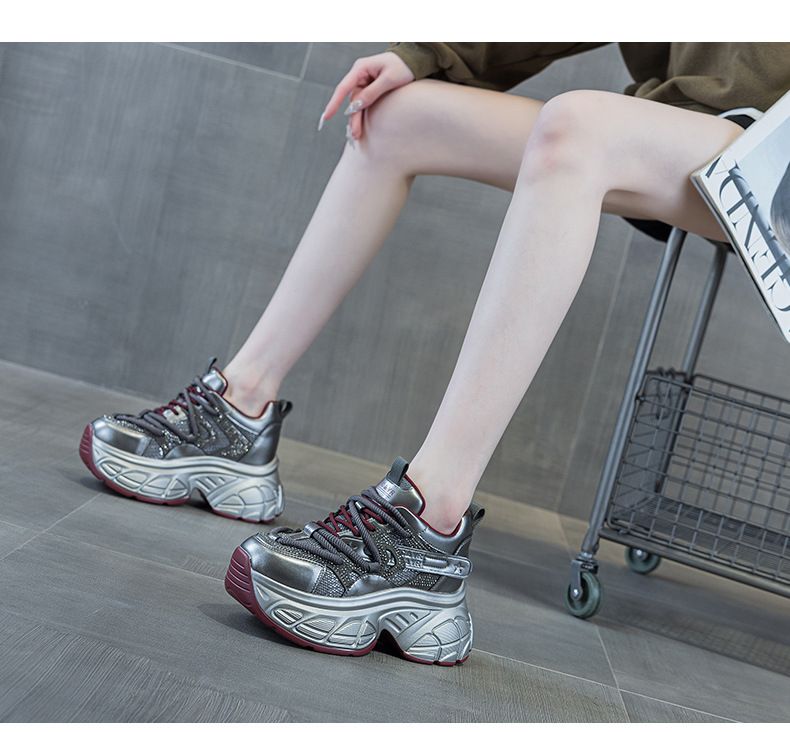 thick-soled Dad Shoes Women's Casual Versatile Fabric 9cm Height-increasing Women's Shoes_voghion.com