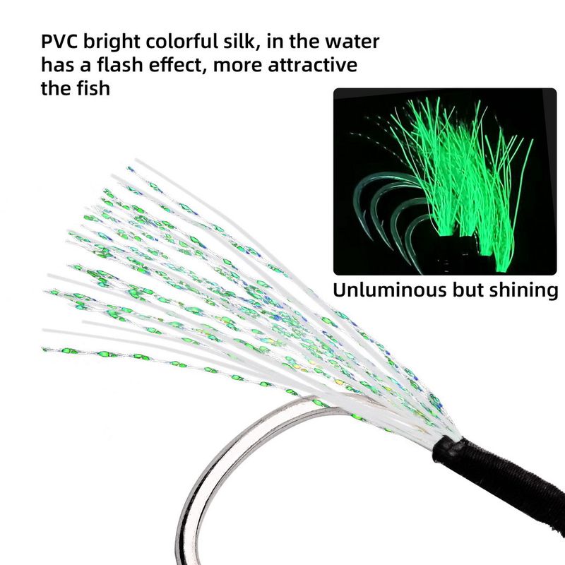 Double Lure Jig Strong Braided Line Knot Bright Silk Feather Boat Sea Fishing Single Hook_voghion.com