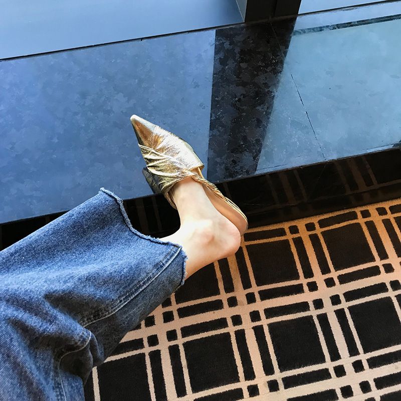 Chaussons pointus, talons bas, demi-chaussures pour femmes_voghion.com