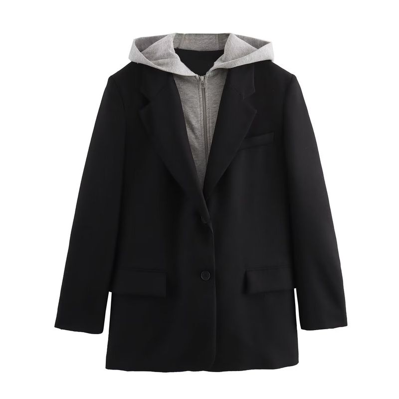Women's clothing 2024 spring new style elegant hooded patchwork suit jacket_voghion.com