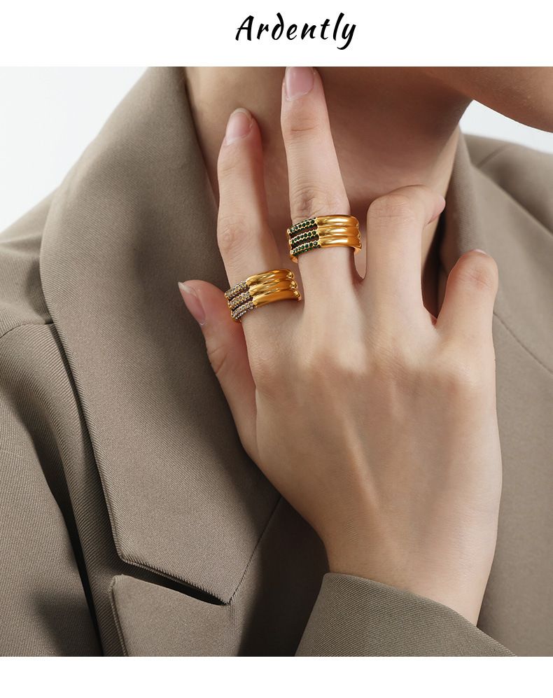 Three-Layer Stacking Ring Titanium Steel Multi-Color Czech Zirconia Jewelry Rings For Women Size 6/7/8_voghion.com