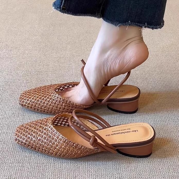 Schaffell-Edition ~ Nischen-High-End-Sandalen mit lässig-elegantem Feen-Fußabsatz und geschlossener Zehenpartie, gewebte Hohlpantoffeln für Damen_voghion.com