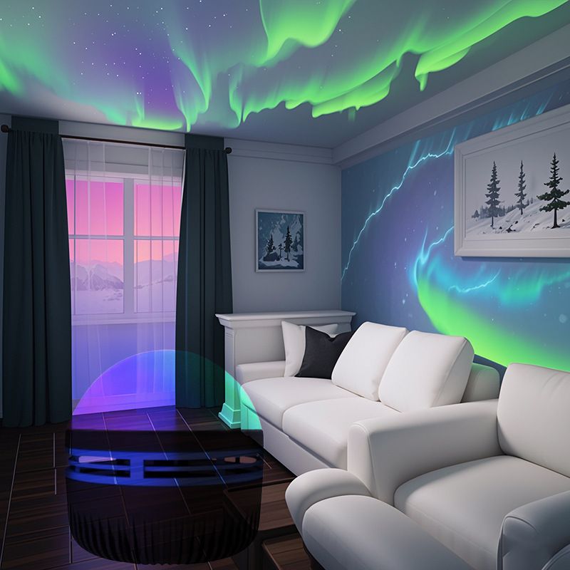 5V Projektor LED z rozgwieżdżonym niebem i zorzą polarną, nocna atmosfera, magiczna kula świetlna, lampa nocna z falami wodnymi_voghion.com