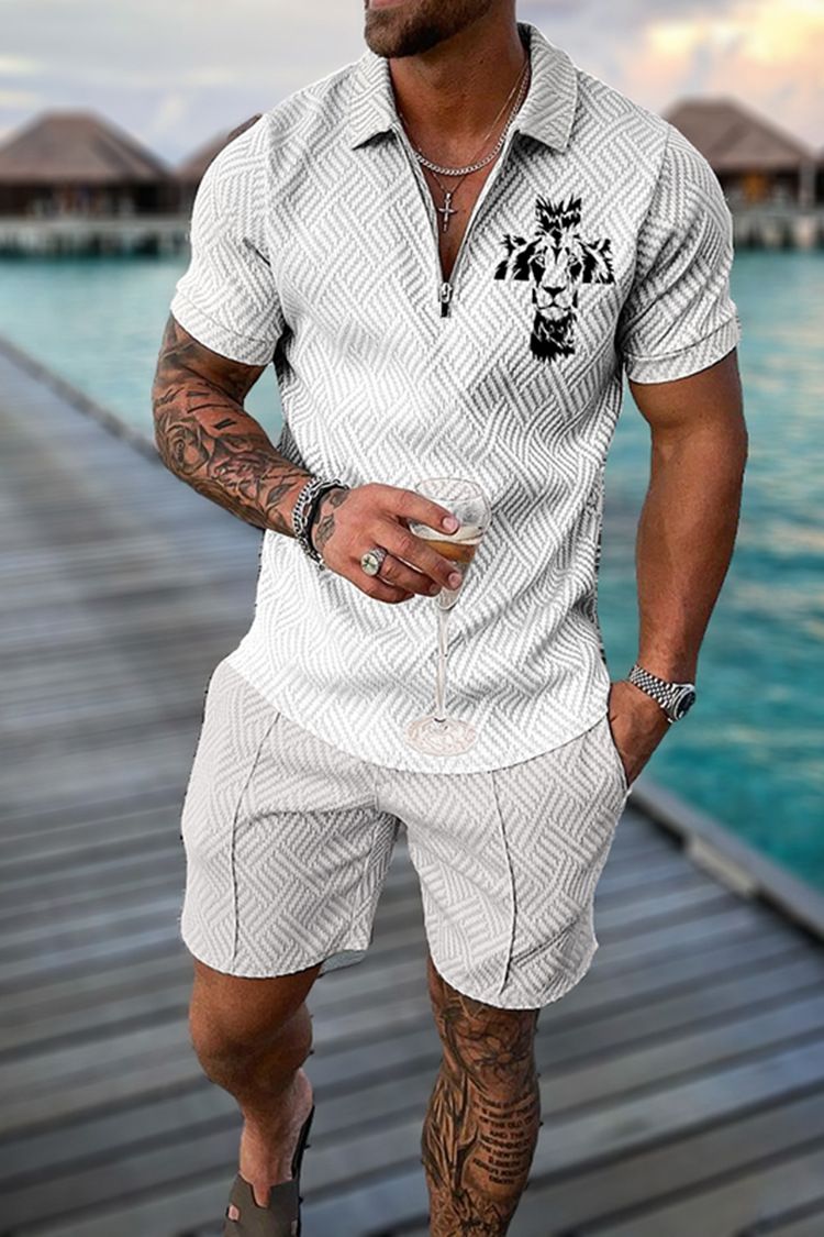 Polo da uomo 3D con stampa a catena | Completo a maniche corte slim fit_voghion.com