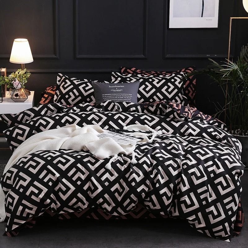 Luxuriöses schwarzes Bettwäsche-Set mit Kissenbezug, Einzelbett, volle Größe, Bettwäsche, Bettbezug-Set, Queensize-/Kingsize-Doppelbett, Einzelbett_voghion.com