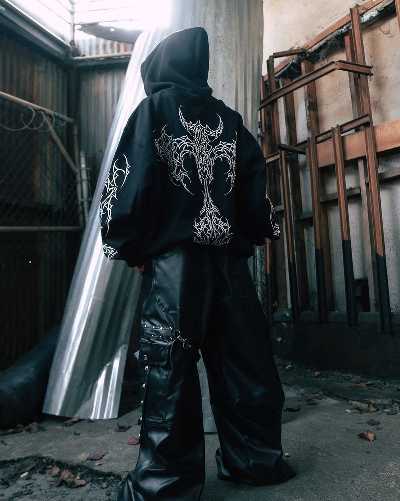 Einzigartiger bedruckter Kapuzenpullover mit Reißverschluss, Langarm, Streetwear, Y2K_voghion.com