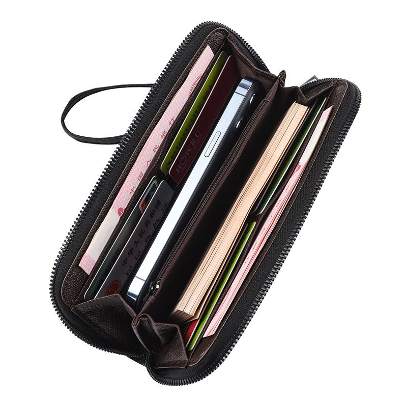 Cartera larga con cremallera para hombre, gran capacidad, múltiples compartimentos con cremallera, moderna cartera de negocios informal de mano._voghion.com