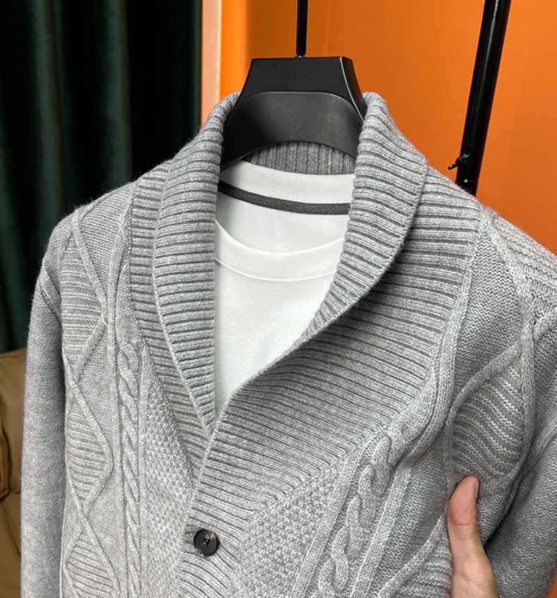 Men’s Shawl Collar Knit Cardigan – Oversized Casual Sweater (M-4XL, Black/Khaki/Grey)_voghion.com