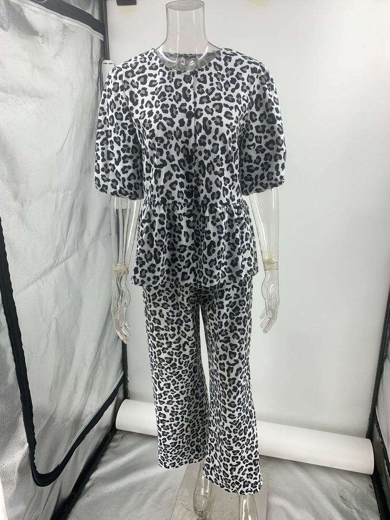 Ensemble deux pièces décontracté pour femme, cardigan et pantalon imprimé léopard_voghion.com