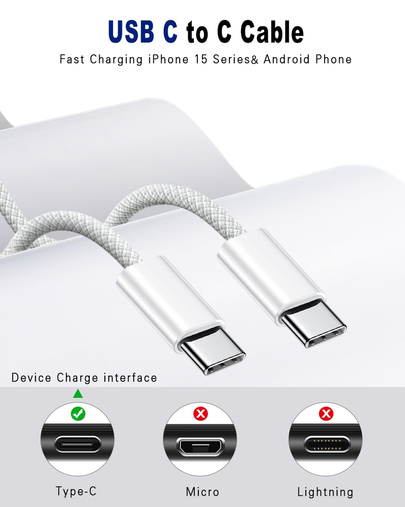 USB-kaapeli, k USBC 6FT 60W tyyppinen laturi-C-kaapeli Pikalatausjohto iPhone 15 Pro Max \/15 Plus Samsung S23 Note 20_voghion.com