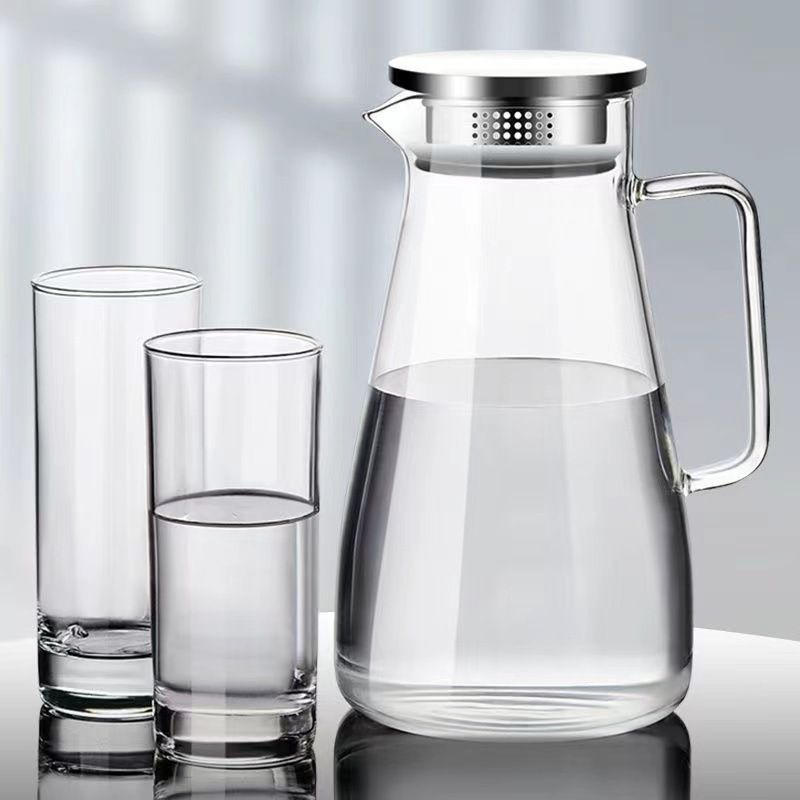 Modernes Glas-Wasserflaschen-Set – 1800 ml Krug und 300 ml Becher, perfekt für Saft, Eistee und Bürogeschenke_voghion.com