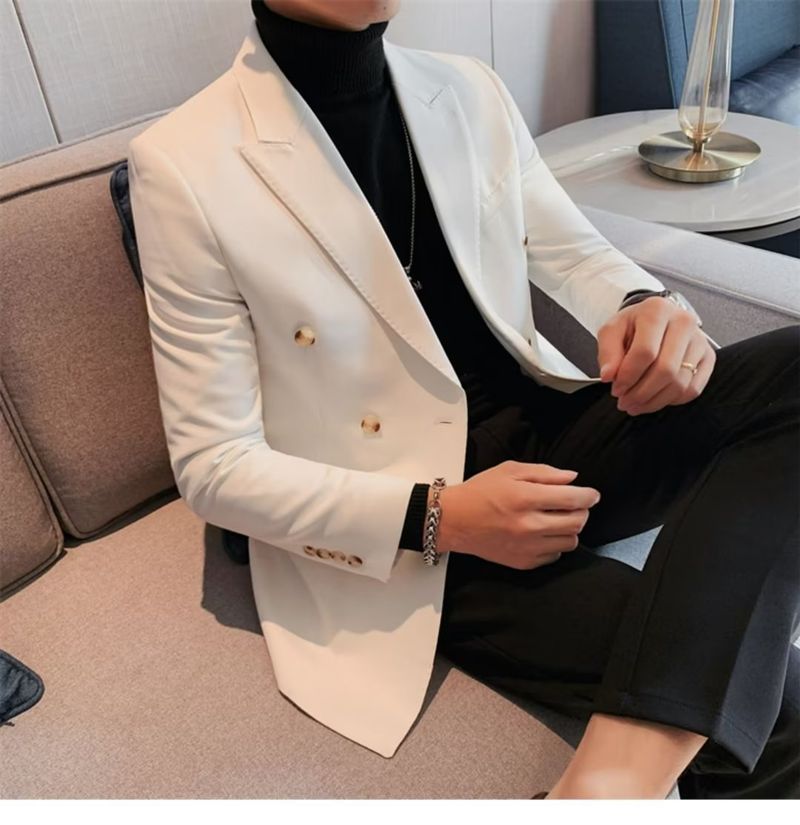 Dubbelrijs Casual Pak Jas Voor Heren Blazers Lente Herfst High-end Brits Zakelijk Trendy Afslankend Glad Silhouet_voghion.com