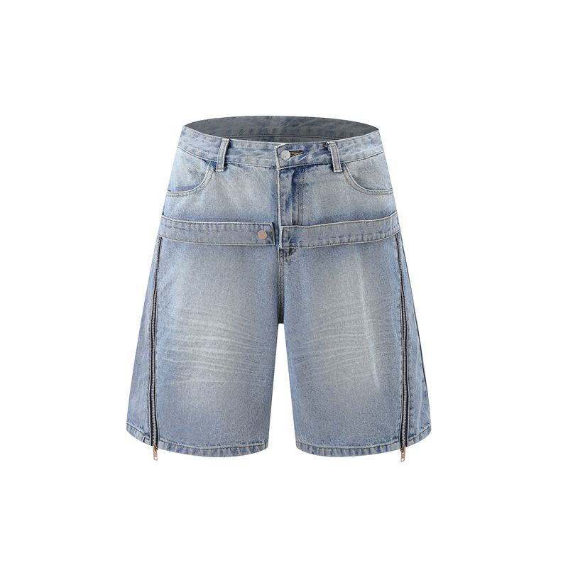 Herrenbekleidung Washed Old Denim Kurzarmjacke Weite Beinhose Anzug Herren Loose Summer Ins Denim Anzug_voghion.com