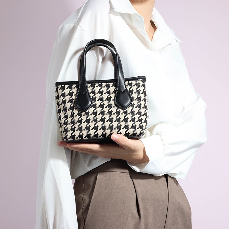 Borsa a tracolla versatile estiva, a tracolla, a cestino, per telefono, con motivo pied de poule, squisita piccola borsa per donna_voghion.com