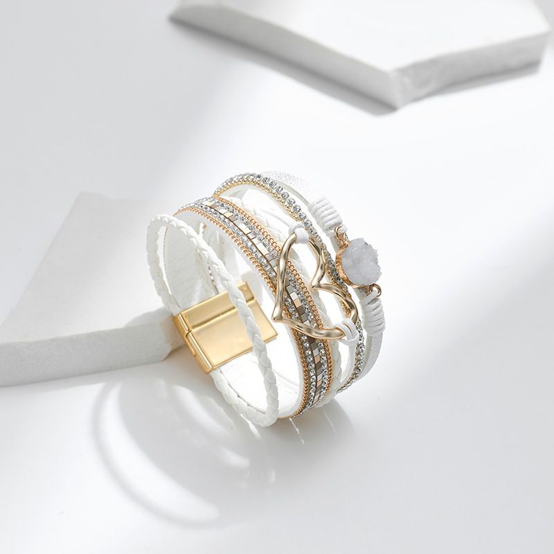 Set di bracciali a strati bohémien - Bracciale rigido regolabile a cuore aperto e catena con perline_voghion.com