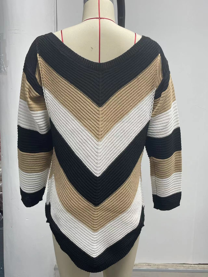 Damenbekleidung passend für Herbst und Winter, neues lockeres Oberteil, Schnee, farblich passender Strickpullover_voghion.com