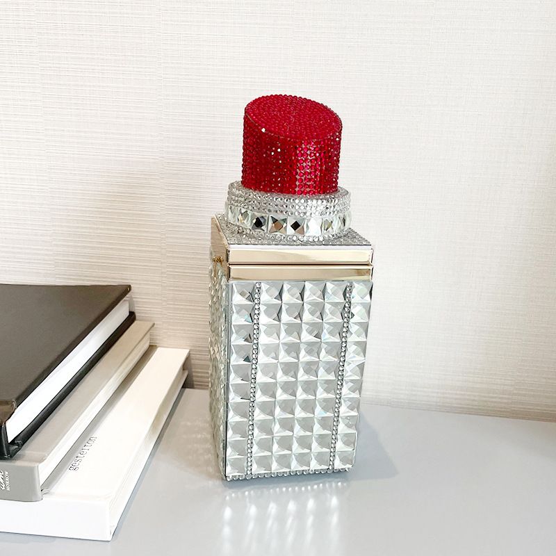 trendig diamant läppstift kedja axel budväska kvinnor clutch väskor strass kvällsväska kvinnor_voghion.com