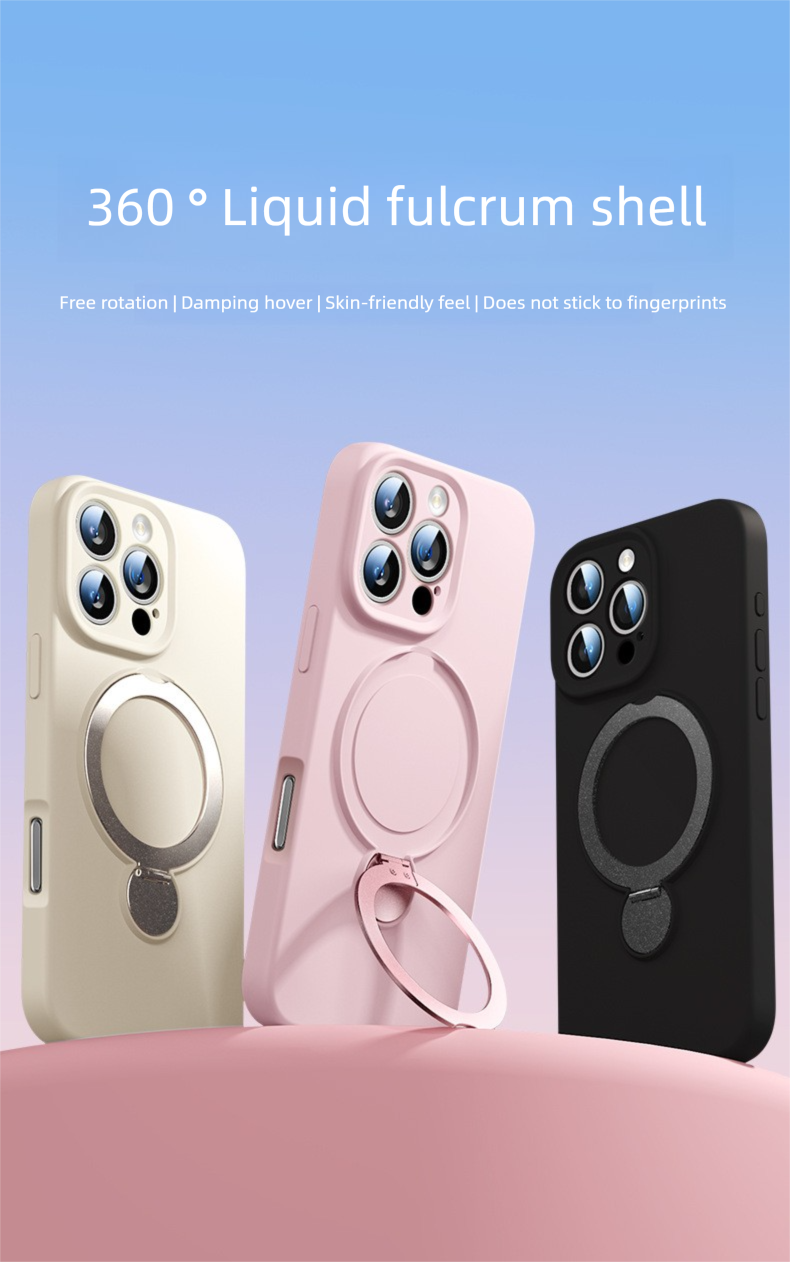 Coque de protection intégrale en silicone liquide avec support à 360°, compatible iPhone 17 et iPhone 16 Pro, et dragonne incluse._voghion.com