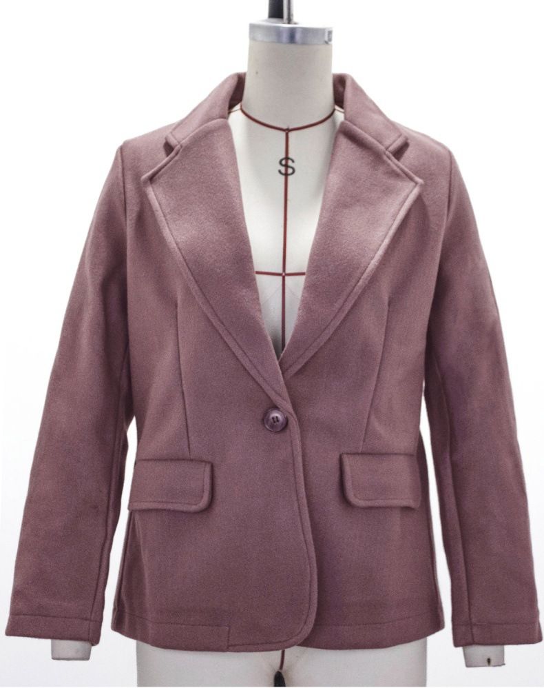 Women's Autumn Winter Wool Blend Buttoned Blazer Jacket - Slim Fit Office Casual Coat With Notch Lapel & Real Pockets_voghion.com