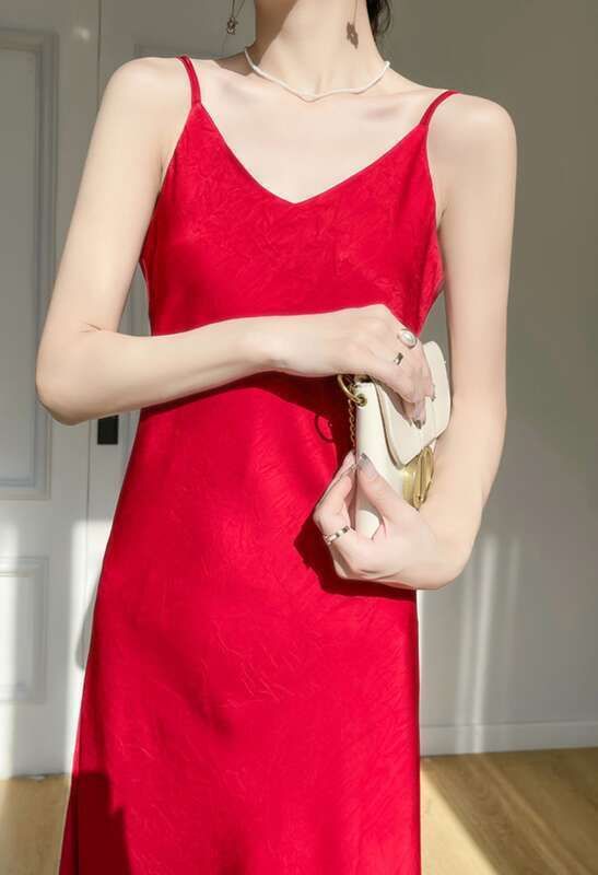 French Dress 25 Years Mulberry Silk Summer Women's High-End Temperament Suspender Base Acetate Satin Long Skirt_voghion.com