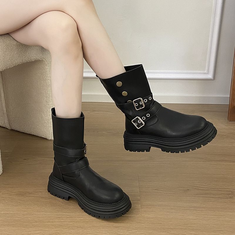 Plateau-Melad-Kurzstiefel für Damen, Herbst/Winter 2025, neuer britischer Stil, braun, mit klobigem Absatz, zweiseitiger Martin-Stiefel_voghion.com