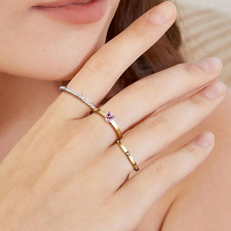 Women's Jewelry Heart-Shaped Stainless Steel Ring Set With Zircon, Hypoallergenic & Tarnish-Free, Stackable Rings For Everyday Wear_voghion.com