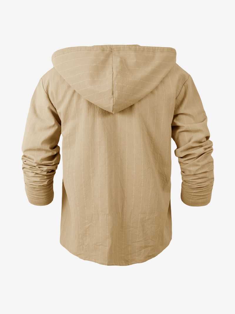 Camicia casual a maniche lunghe con cappuccio e bottoni, nuova, in cotone e lino, a righe, da uomo_voghion.com