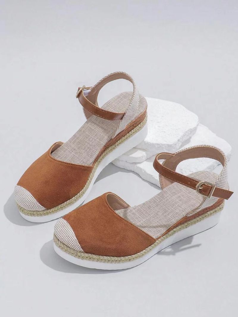 Women's summer large size color matching closed toe back sandals wedge heel lightweight rope braided buckle women's shoes thick bottom sandals_voghion.com