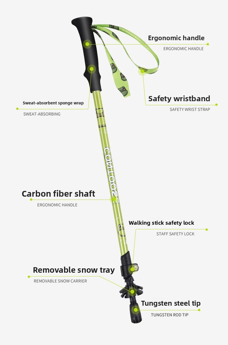 Bastone da passeggio ultraleggero per bambini, in fibra di carbonio, per escursioni all'aperto, antiscivolo, telescopico, comodo da arrampicare_voghion.com