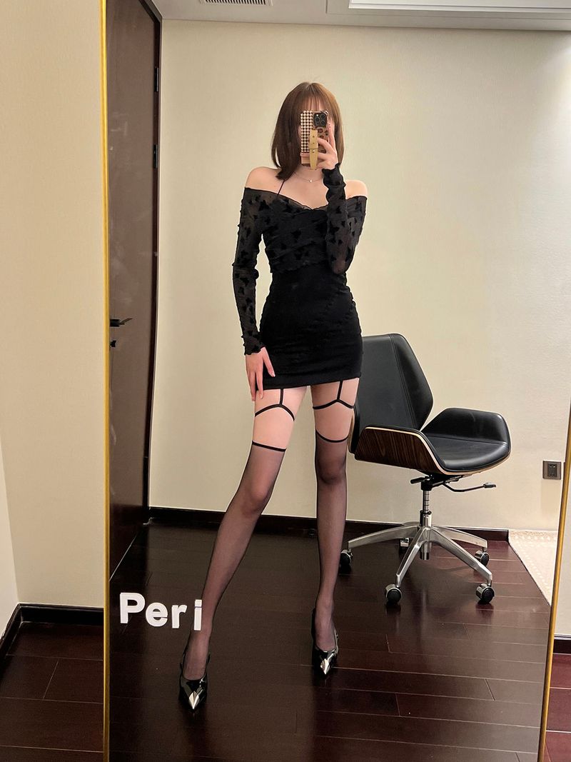 Yah HIdie 3D-Farbblock-Schnürstrümpfe mit sexy Versuchung, schwarzer Beinring, hoher Schlauch, Overknee-Strümpfe mit Strumpfhaltern_voghion.com
