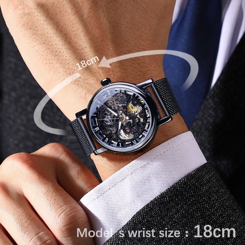 Winner, orologio da uomo con cassa dorata trasparente, design casual, cinturino in pelle marrone, orologio meccanico di lusso_voghion.com