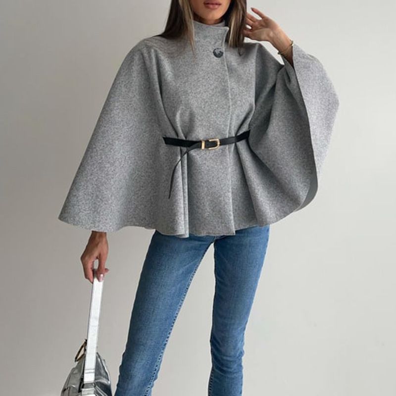 Elegante capa con cinturón: gabardina de lana resistente a las arrugas con mangas acampanadas para mujer (tallas S-XXL, 4 tonos neutros, ideal para la oficina y el fin de semana)_voghion.com