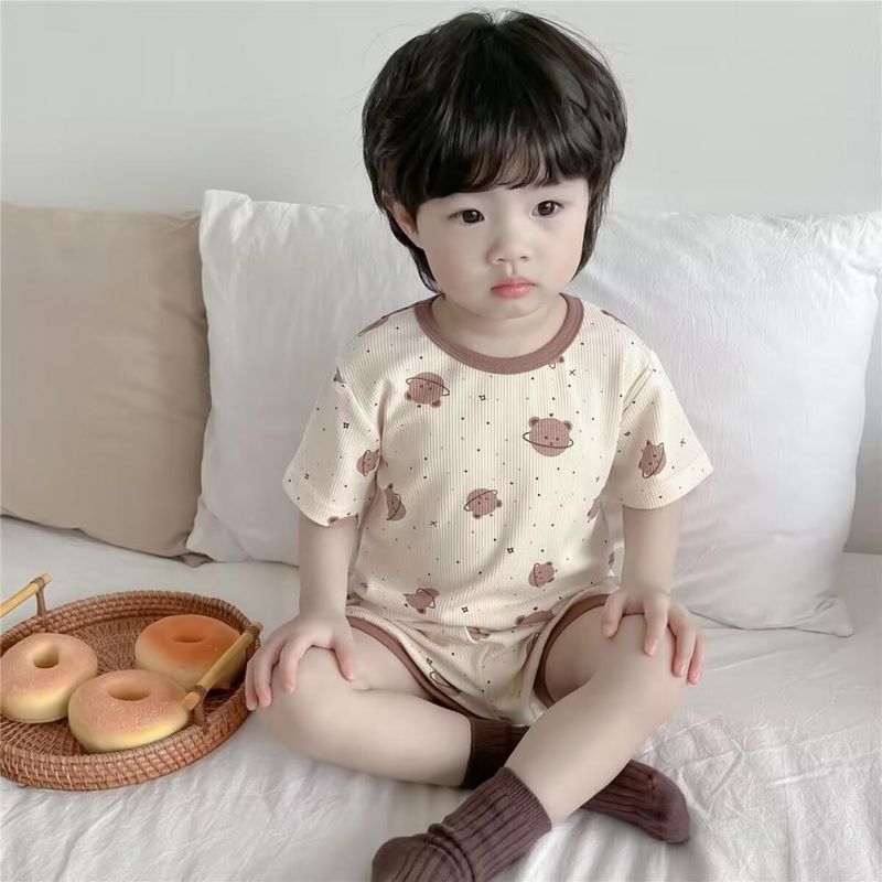 Set estivo per bambini e bambine, in seta ghiacciata, con maniche corte, pigiama per bambini carini, stile sottile e alla moda_voghion.com