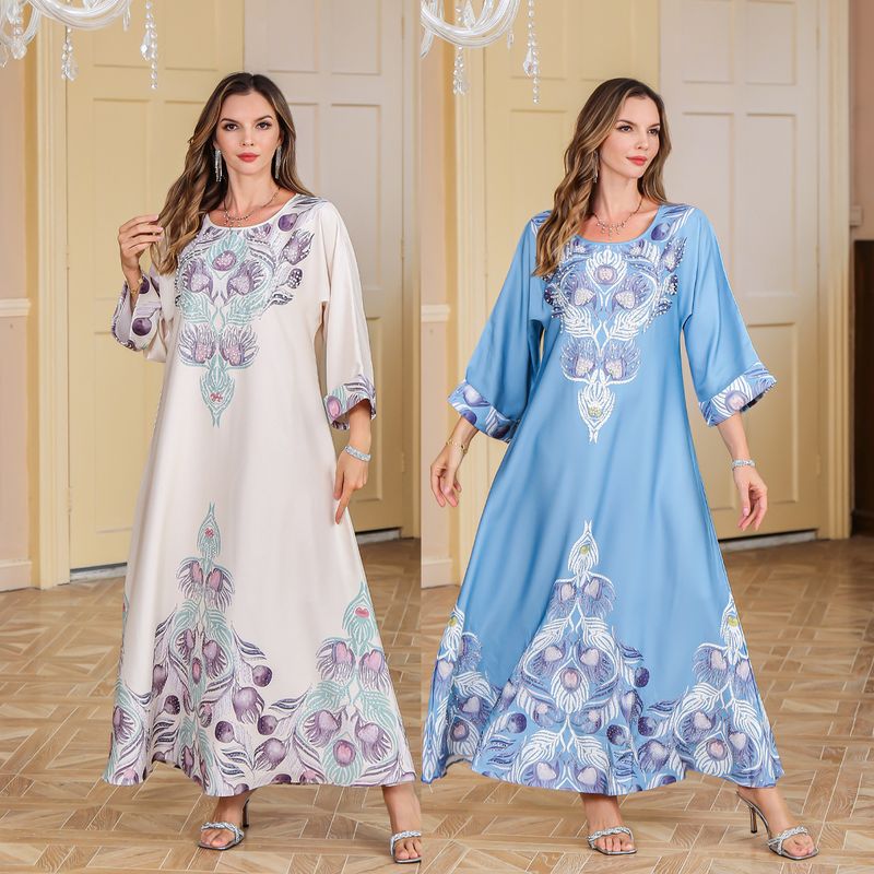 Abito da donna musulmano con stampa a rombi, Dubai, Turchia, moda Abaya_voghion.com