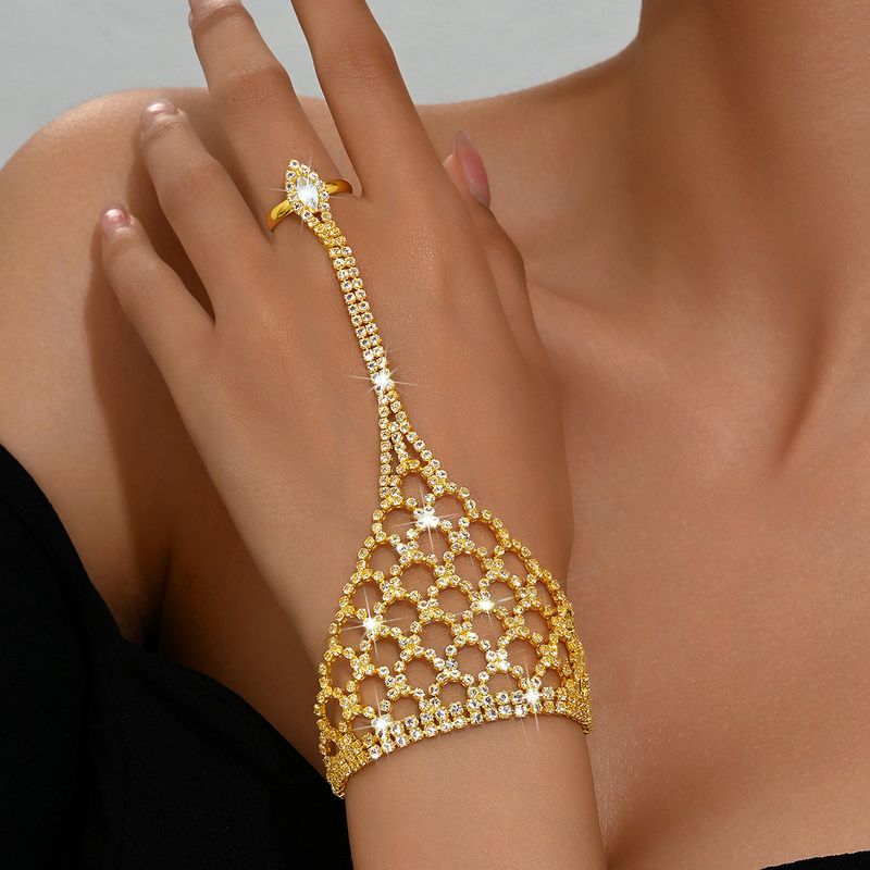 Catena con strass a griglia, stile alla moda, con retro a forma di dito, elegante e alla moda, accessori con diamanti pieni._voghion.com