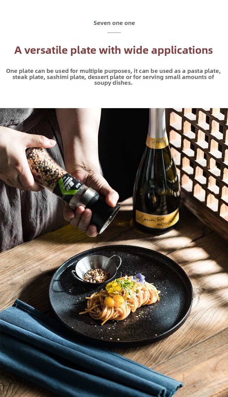 Assiette plate en céramique pour steak, style japonais, haut de gamme, usage commercial et domestique, couleur sous glaçure, pour dessert et poisson_voghion.com
