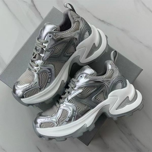 Thick-Soled Silver Dad Sneakers For Women New Spring Summer New Versatile Height-Increasing Petite Sports Breathable_voghion.com