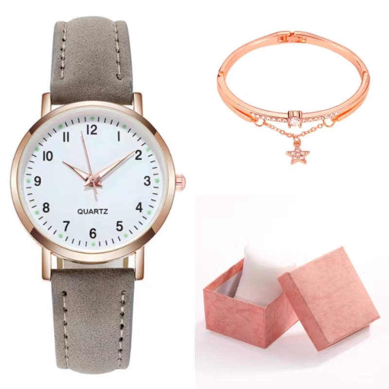 Zweiteilige einfache Damenuhr digitale Studentin leuchtende Uhr kleine frische gefrostete Leder lässige Damen Quarzuhr_voghion.com
